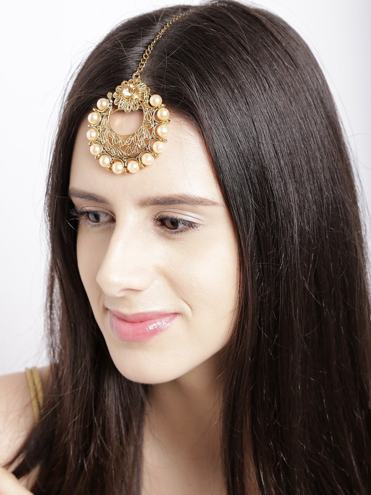 Zaveri Pearls Golden Alloy Maang Tikka