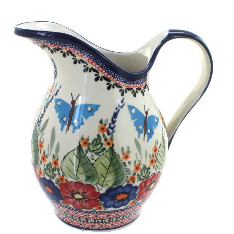 Blue Rose Polish Pottery Floral Butterfly Pitcher