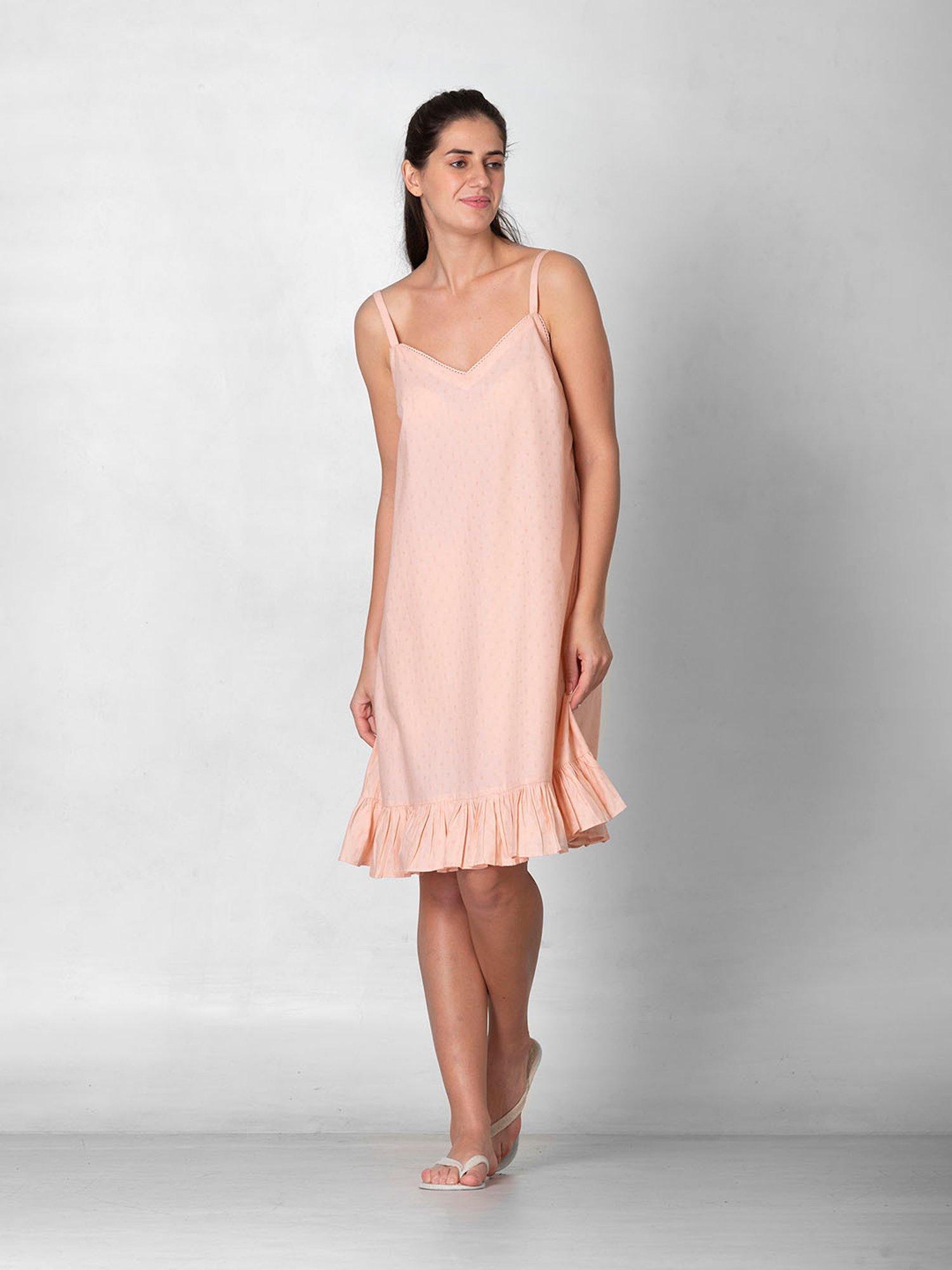The Calm Collective Peach Self Design Night Dress
