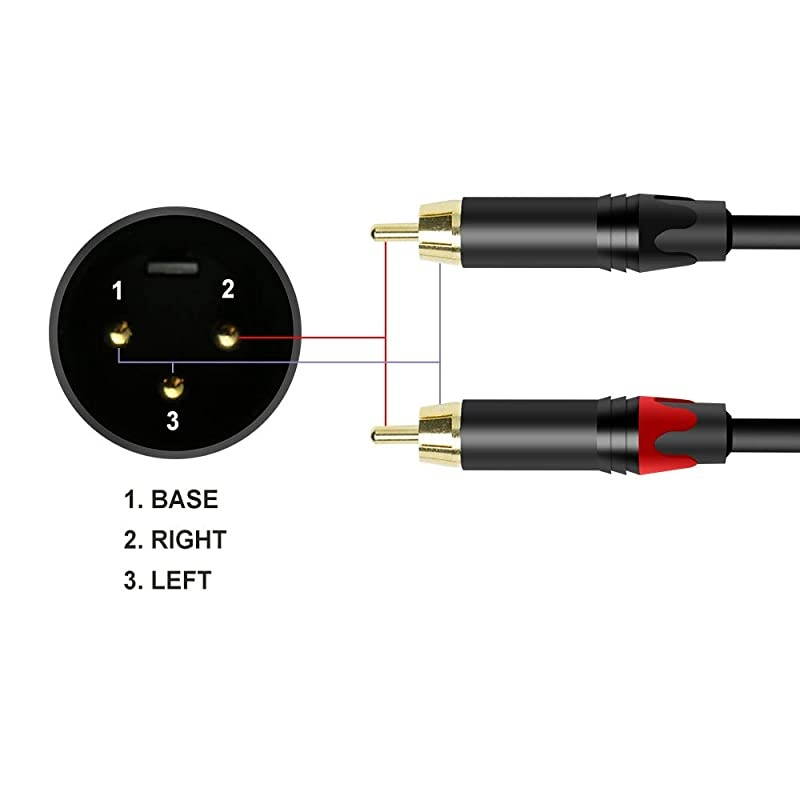 Dual RCA to XLR Male Cable Unbalanced XLR Y Splitter Patch Cable 2 Phono Plug to 1 XLR YCable Interconnect Duplicator Lead Cable Heavy Duty Baking Paint 6 feet