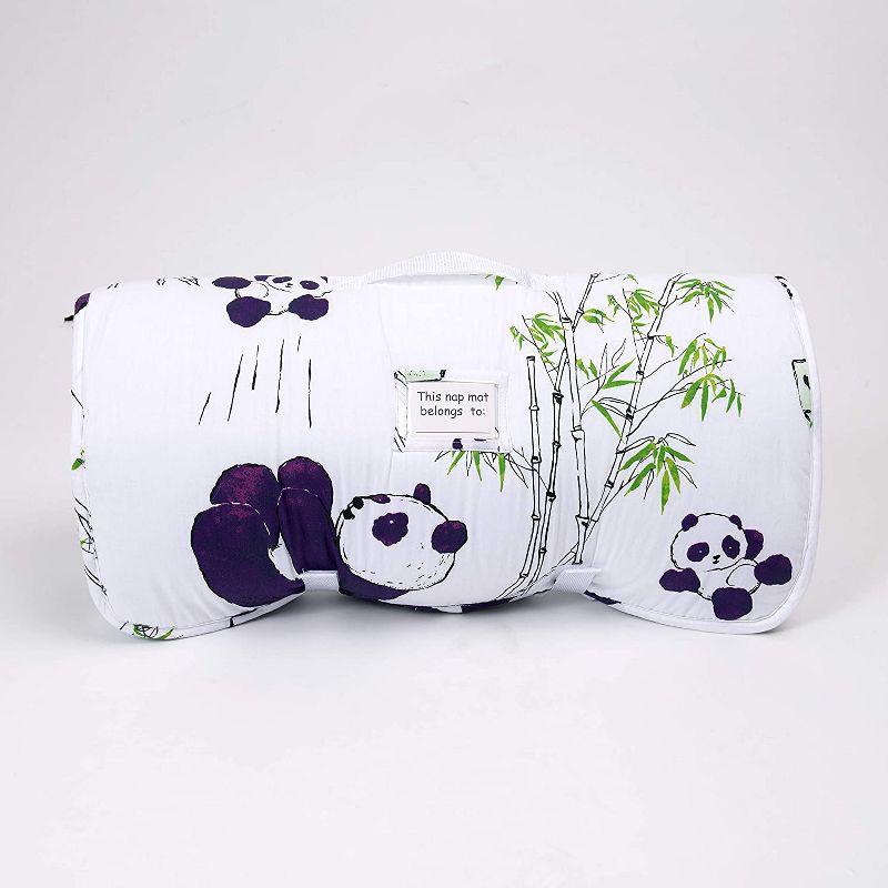 JumpOff Jo Toddler Nap Mat - Children's Sleeping Bag with Removable Pillow for Preschool, Daycare, and Sleepovers - 43 x 21 Inches - Playful Pandas