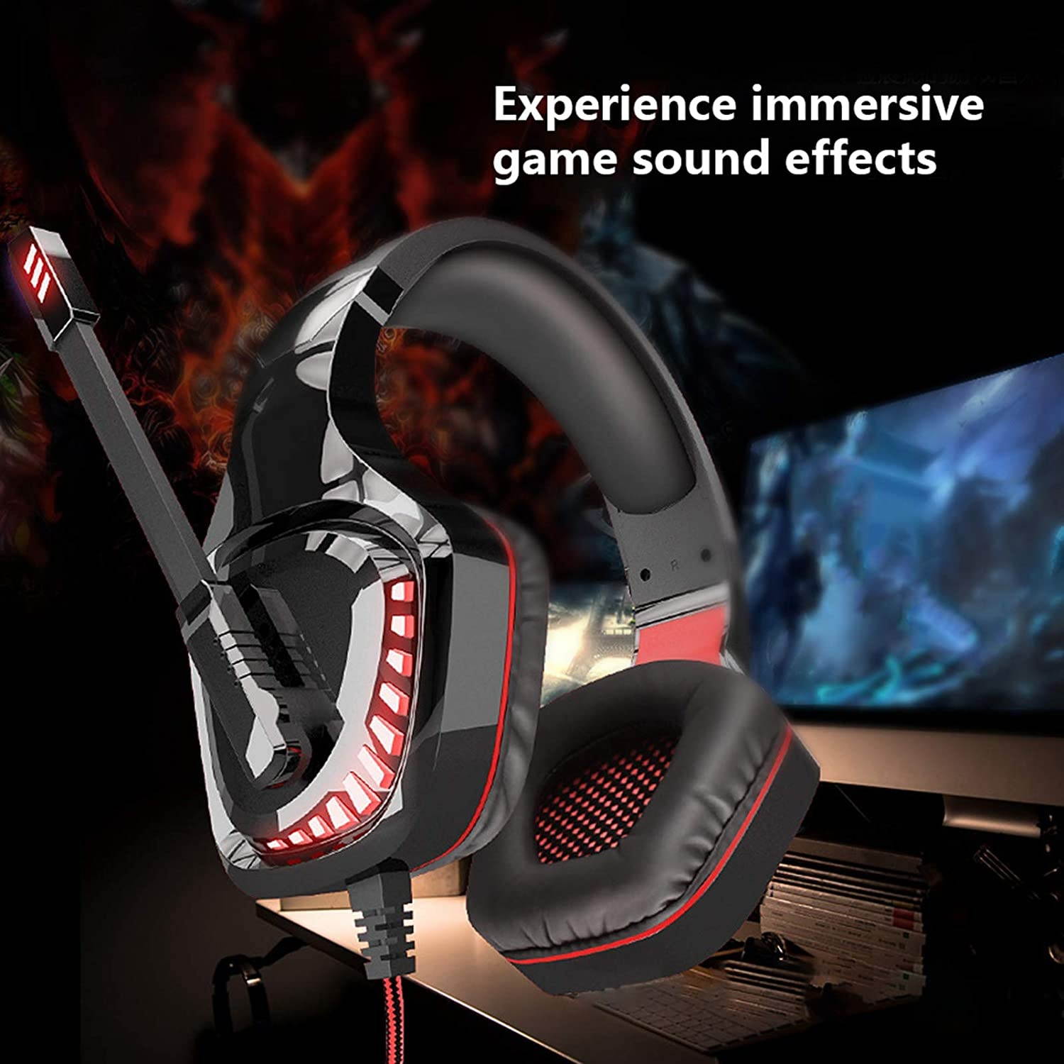 CiCiglow Gaming Headphone, Wired Game Over-Ear Headphones Headset with Microphone Desktop Headphone for Game, Live Broadcast.