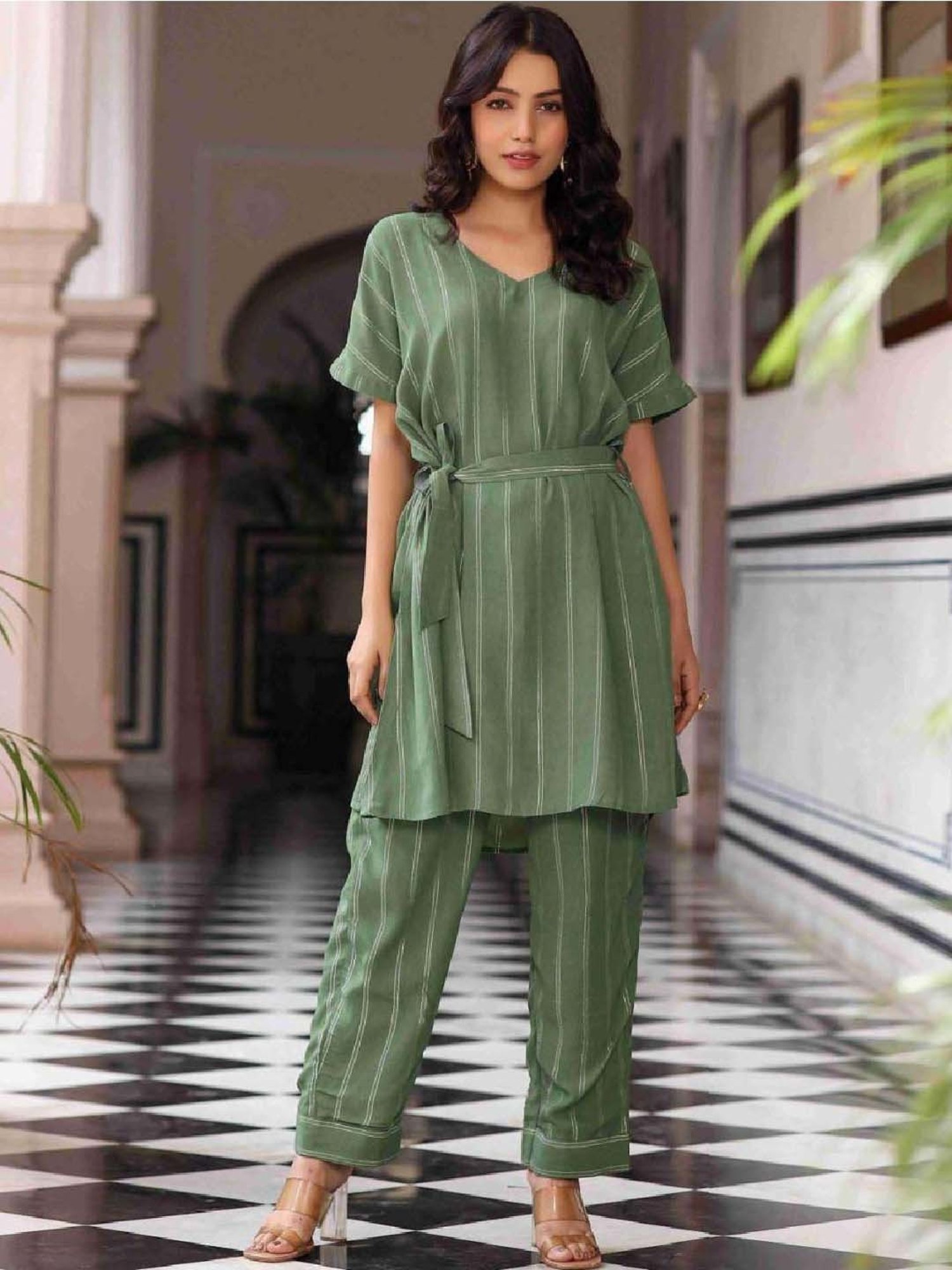 Artagai Midnight Navy Elevated Basics Co-Ord Set With Notch Collar Top And Straight Pants