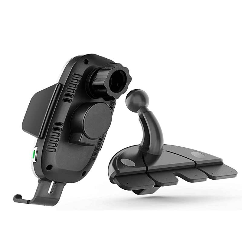 Car Charger CD Mount, Auto Clamping CD Player Phone Holder Air Vent Qi Charger Compatible with 11 Pro XS Max XR X 8 SE, Charger Mount for Samsung Galaxy S10 Plus S9 S8 S7 S6 Note 10 9