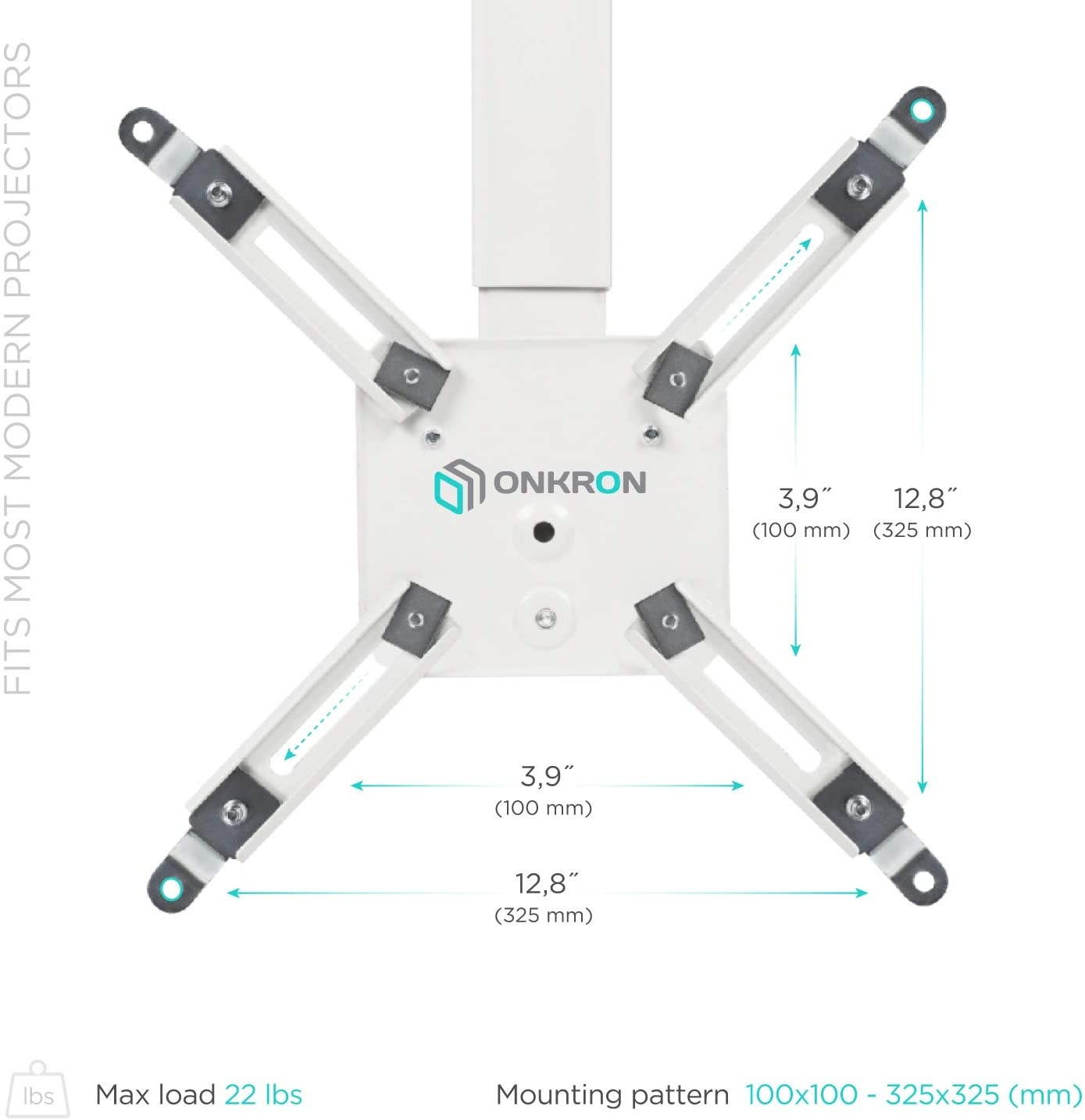 ONKRON Universal Ceiling Projector Mount Height Adjustable Mounting Bracket up to 22 LBS White K5A