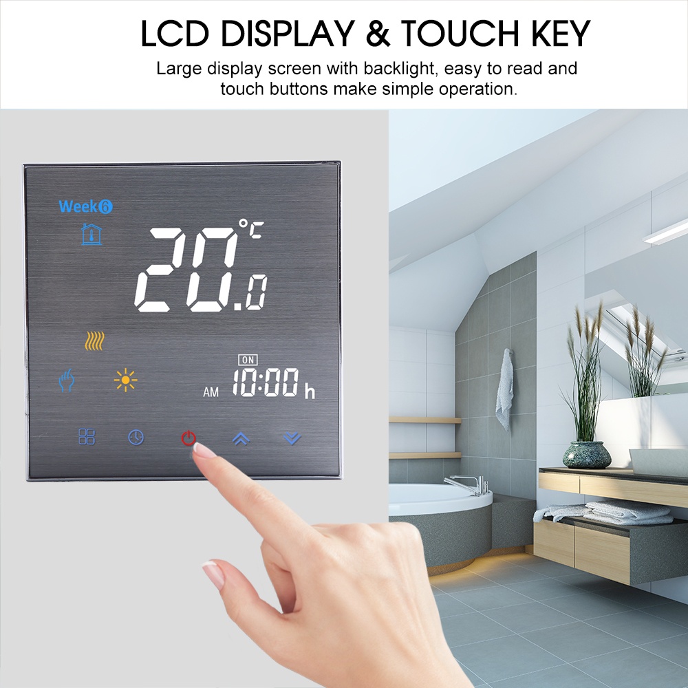 5A Water Heating Thermostat with Touchscreen LCD Display Weekly Programmable Energy Saving Temperature Controller