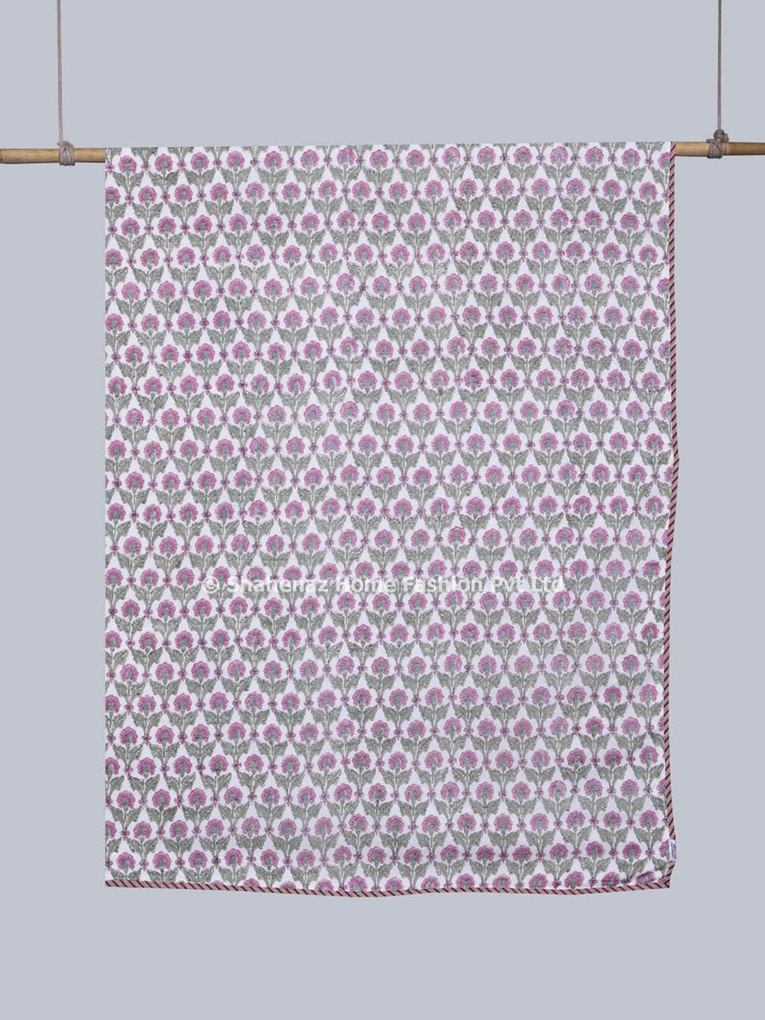 Haus & Kinder Cambric Floral Green & Yellow Cotton Single Reversible Dohar