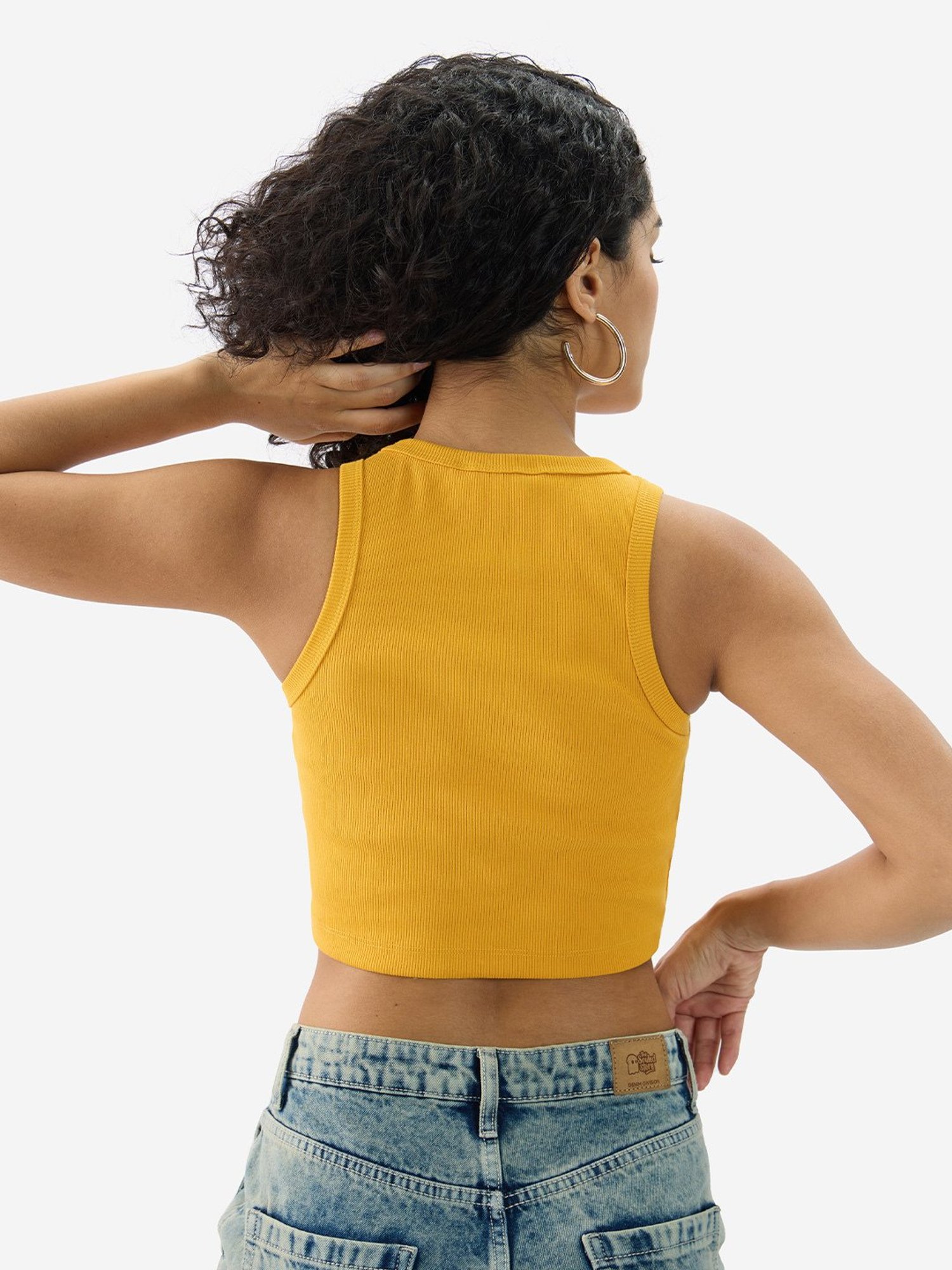 The Souled Store Yellow Slim Fit Tank Top