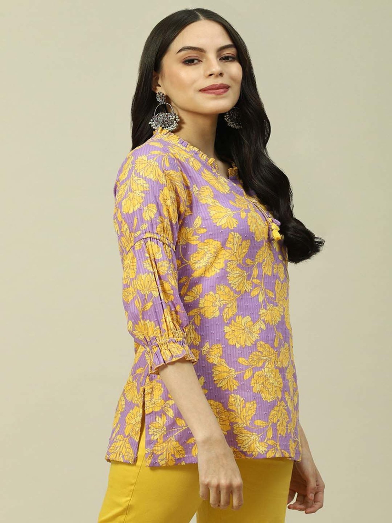 Rangriti Purple Cotton Printed Top