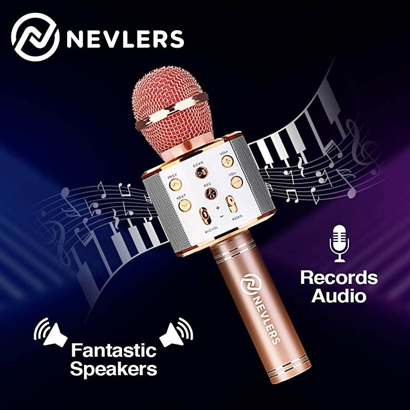 Karaoke Microphone with Wireless Bluetooth Speaker and Recording Options Easy to Use Portable Handheld Karaoke Machine for Kids and Adults Rose