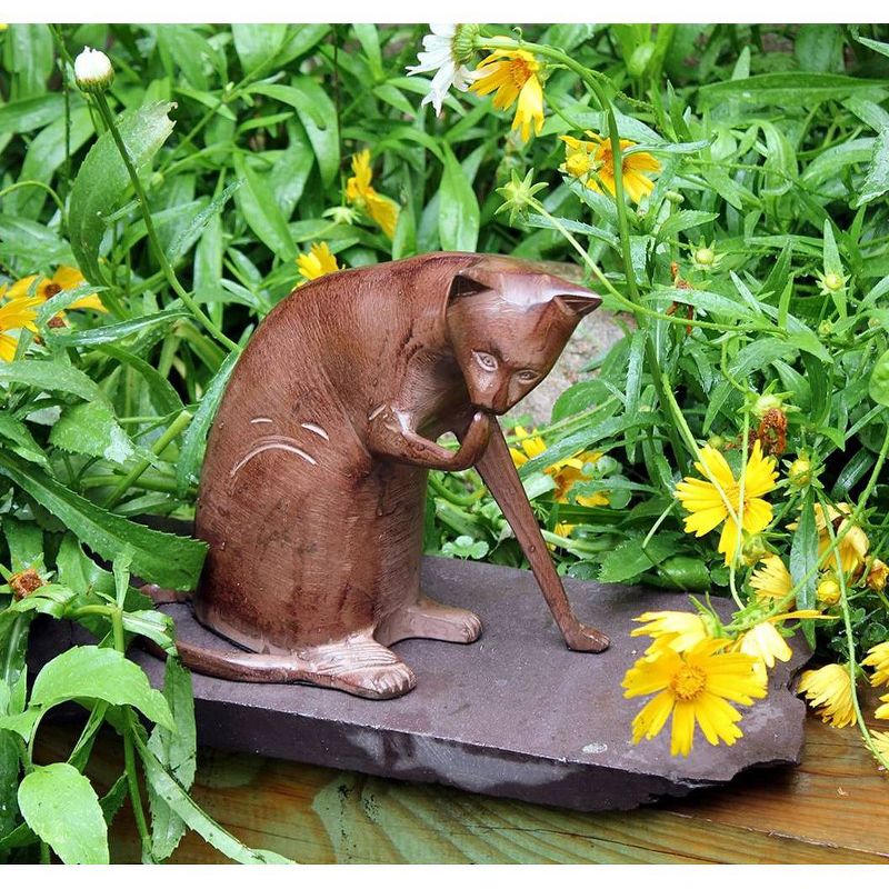 8.5" Tall Playful Metal Coy Siamese Cat Garden Figurine Dark Bronze Painted Finish - Achla Designs