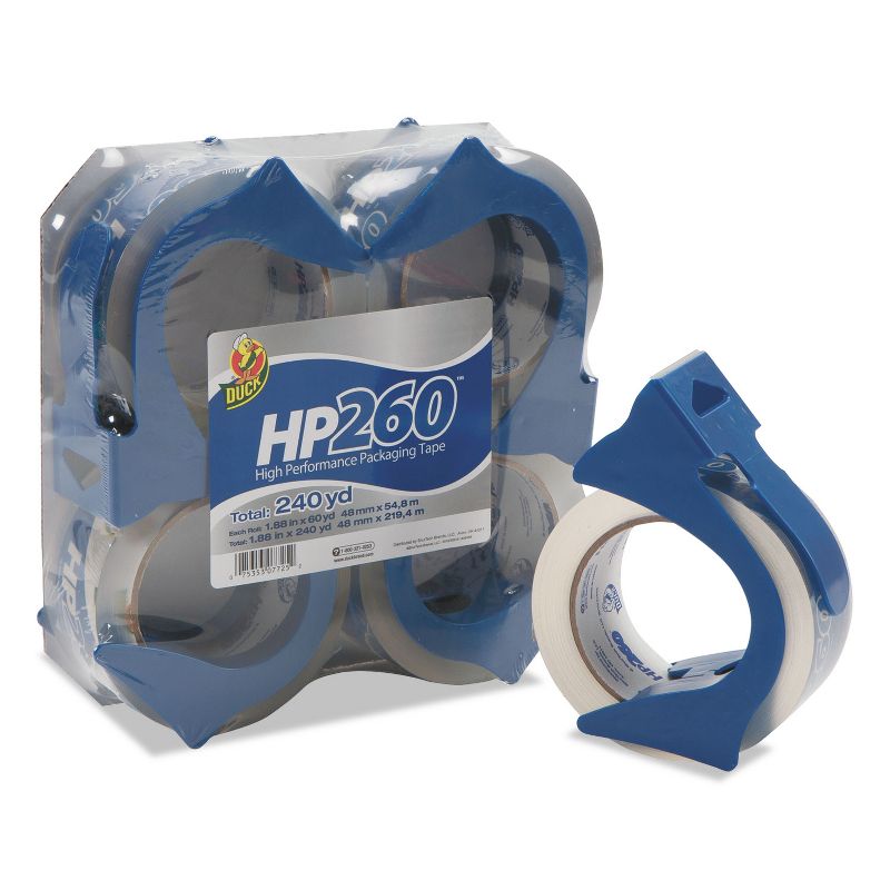 Duck HP260 Packaging Tape w/Dispenser 1.88" x 60yds 3" Core 4/Pack 0007725