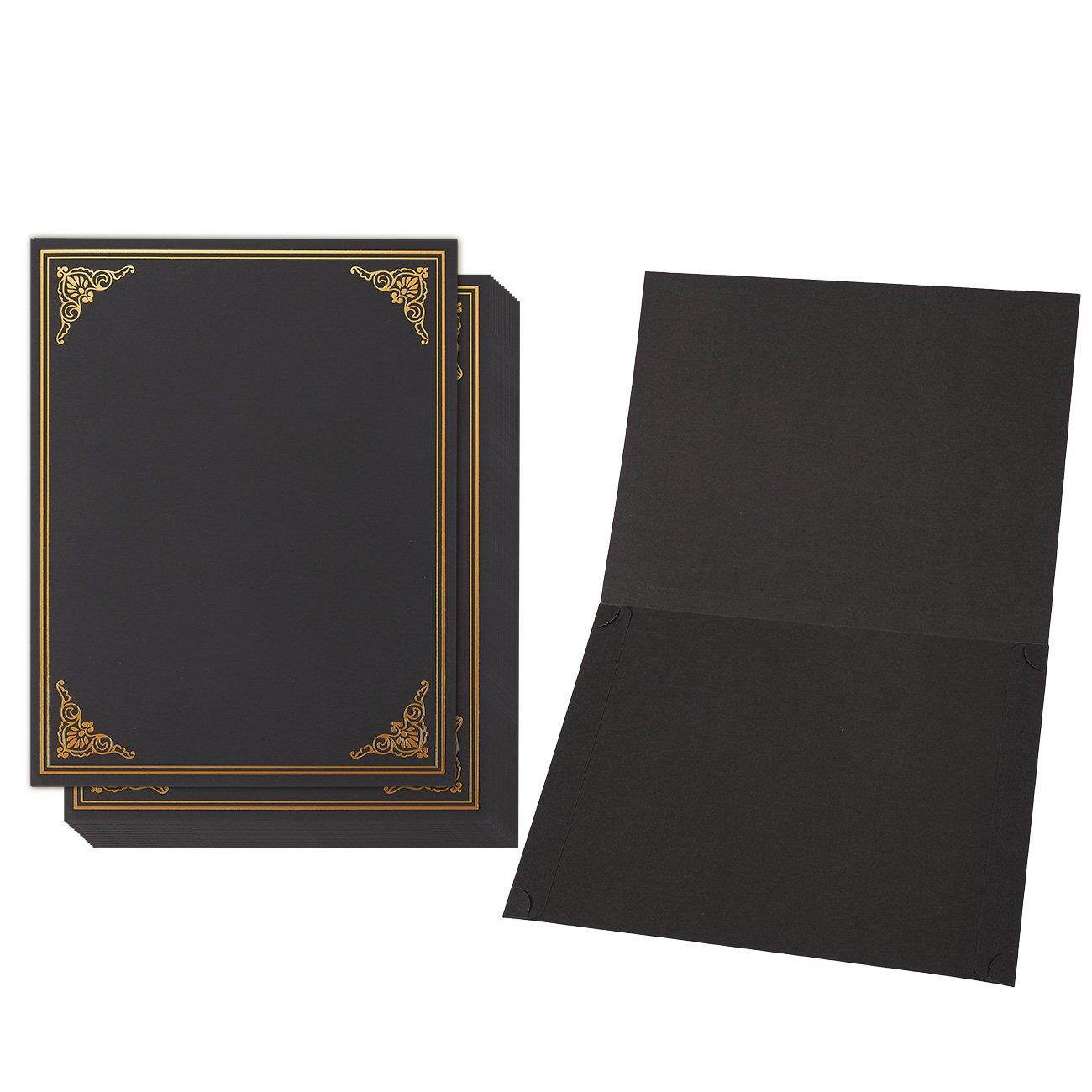 12-Pack Certificate Holder - Diploma Cover, Document Cover for Letter-Sized Award Certificates, Black, Gold Foil, 11.2 x 8.8 inches
