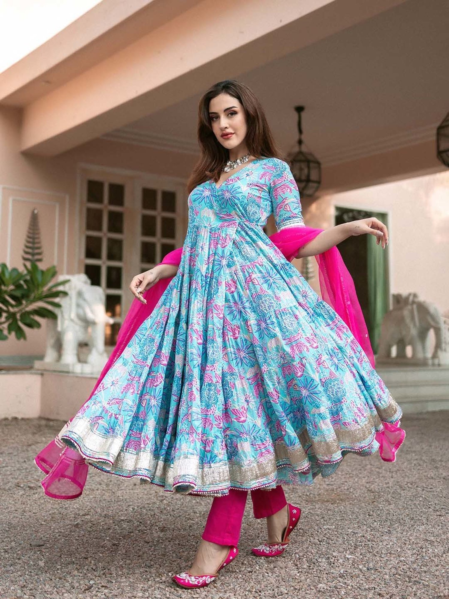 AACHHO Blue Yasmin Angrakha Suit Set