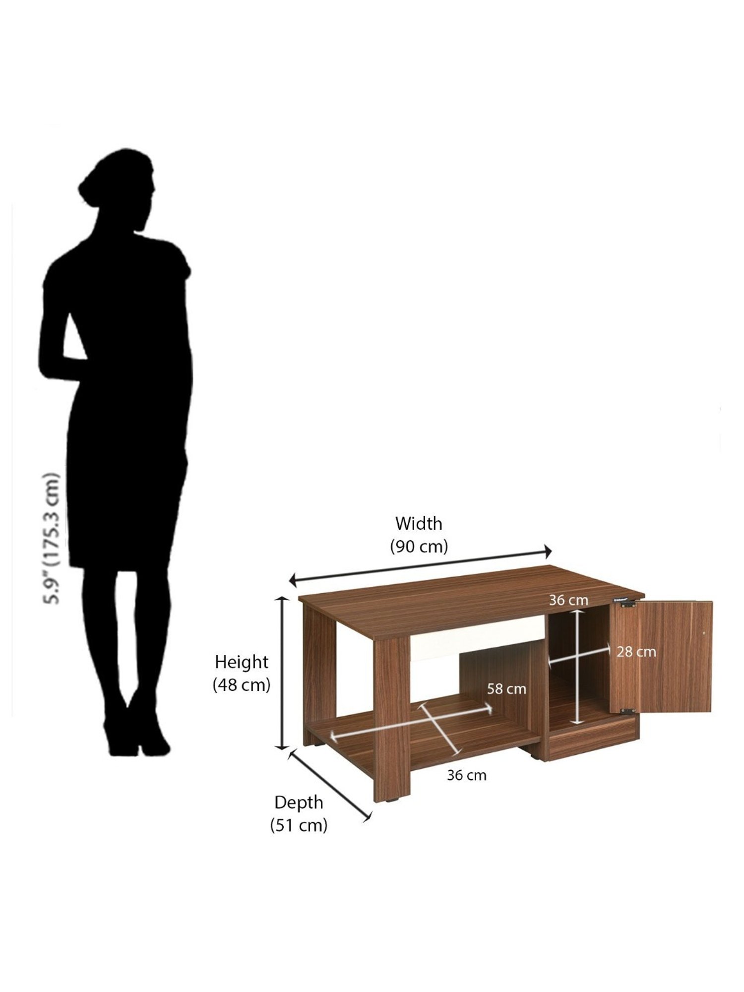 Nilkamal Hope Brown & White Engineered Wood Coffee Table with Shelf & Cabinet Storage