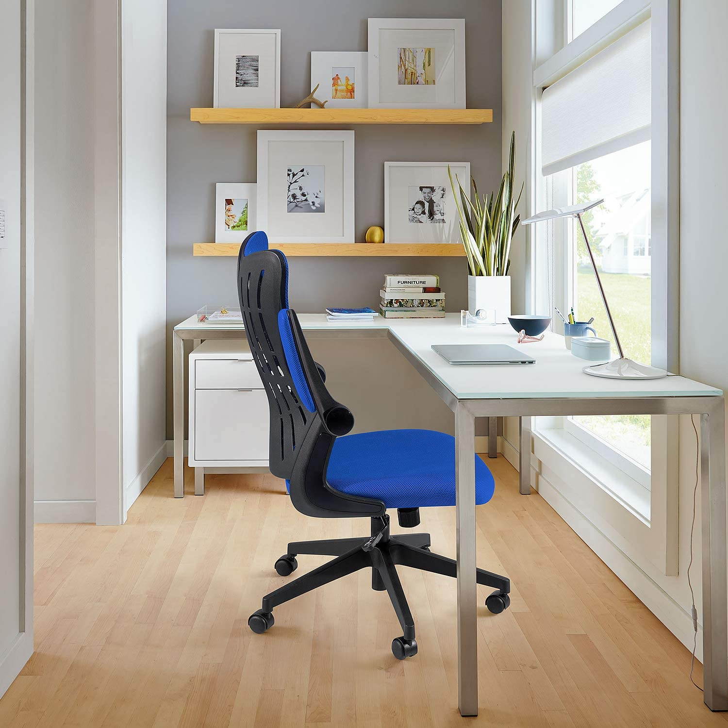 Furmax Office Desk Chair with Flip Up Arms, Mesh Mid Back Computer Chair Swivel Task Chair with Ergonomic Lumbar Support (White)