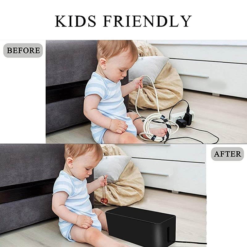 of 3 3 Cable Management Boxes + 3 Wire Ties Large Cord Box Organizers to Hold and Hide Power Strip Charger Adapter Power Cord Charging Station USB HUB White