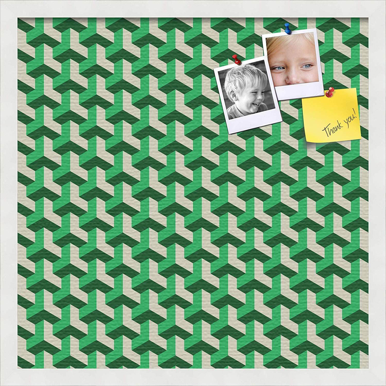 PinPix custom printed pin cork bulletin board made from canvas, Baus Green Beige 20x20 Inches (Completed Size) and framed in Satin White Frame (PinPix-Group-65)