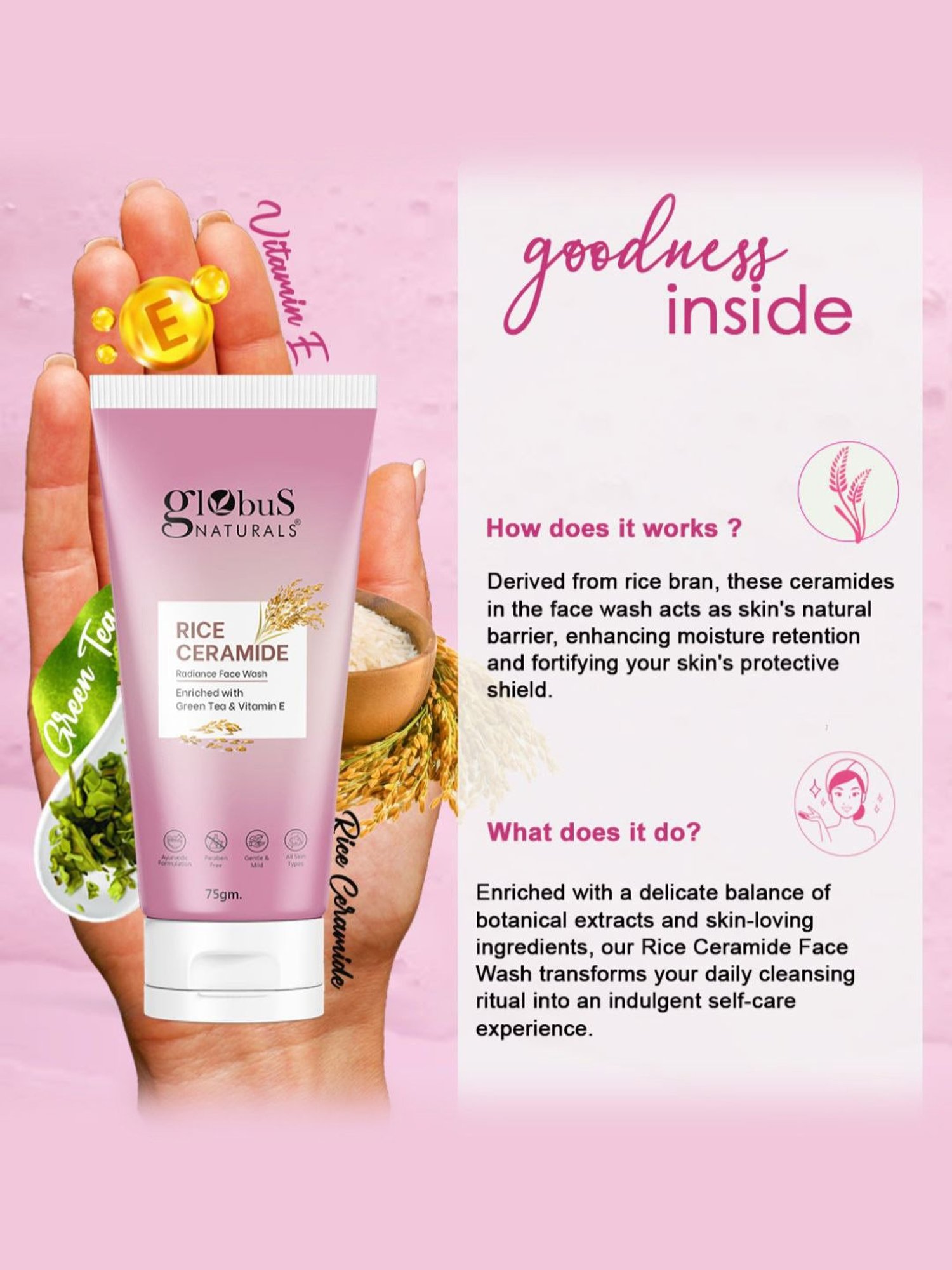 Globus Naturals Rice Ceramide Radiance Face Wash - Pack of 2