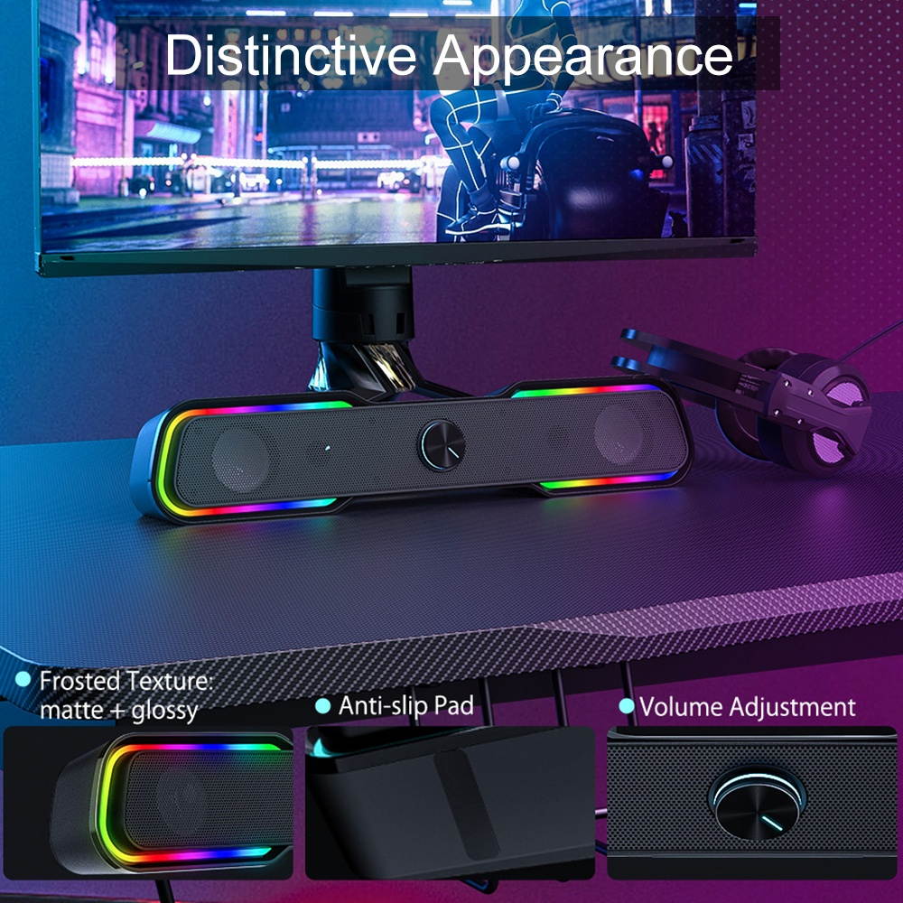 BlitzWolf&reg; BW-GS1 Computer Game Speaker with 2.0 Channel System bluetooth RGB Light Stylish Design Touch Control and USB & 3.5mm Audio Plug