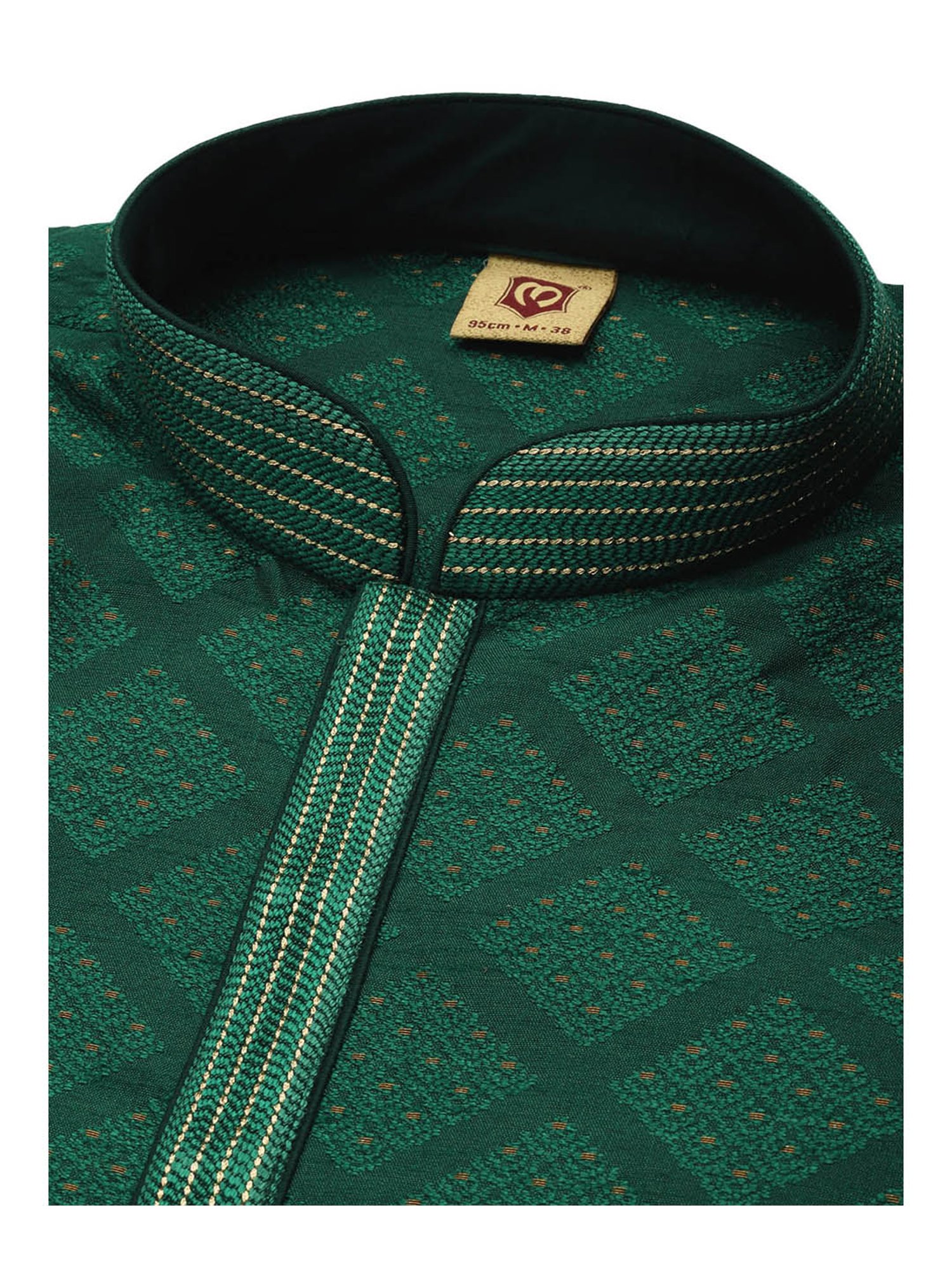 Manyavar Bottle Green & Beige Jacquard Kurta With Churidar Set