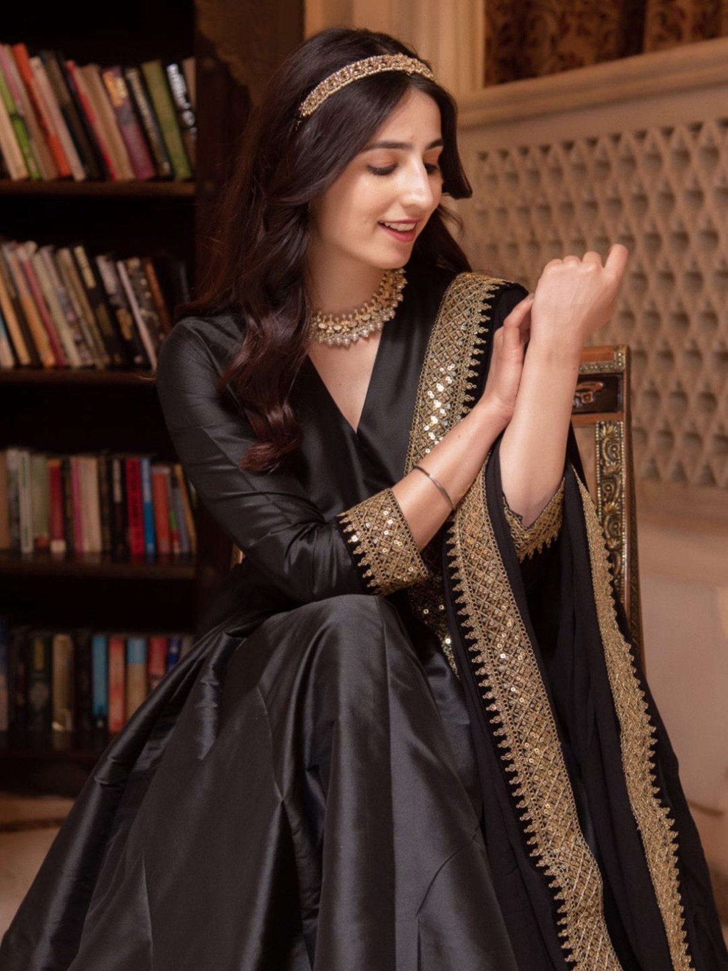 Calmna Rajkumari Black Gotapatti Silk Anarkali Suit Set