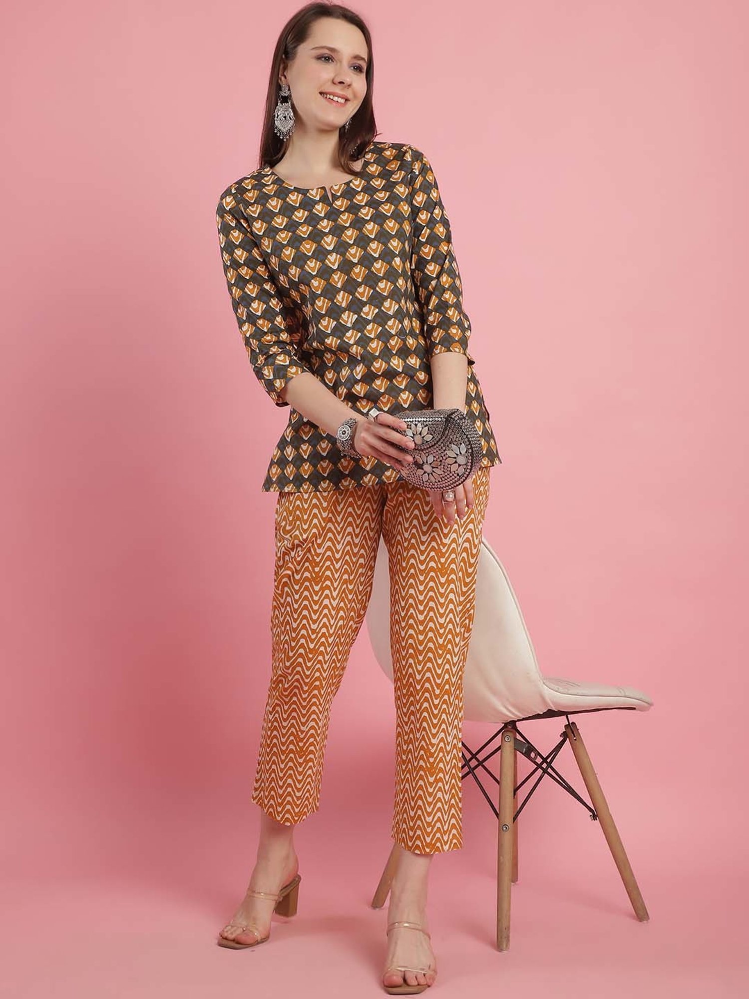 Prakrti Multicolored Cotton Printed Top Pant Set