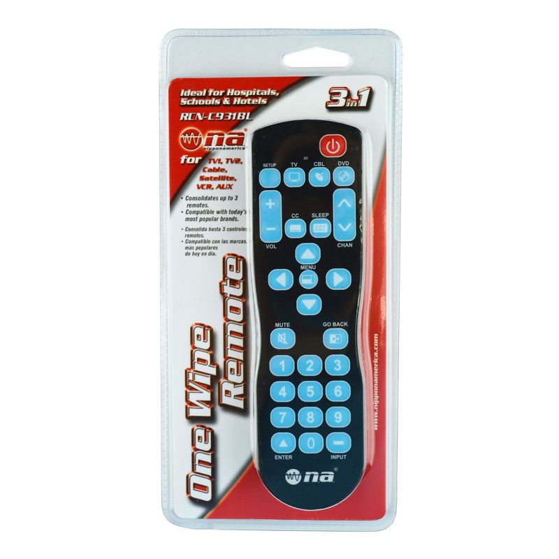 AudioPipe RCN-C931BL NA Video & Audio Easy Use 1 Wipe Universal TV Remote Control for Hospital, School, and Hotel Televisions or DVD Players (Black)