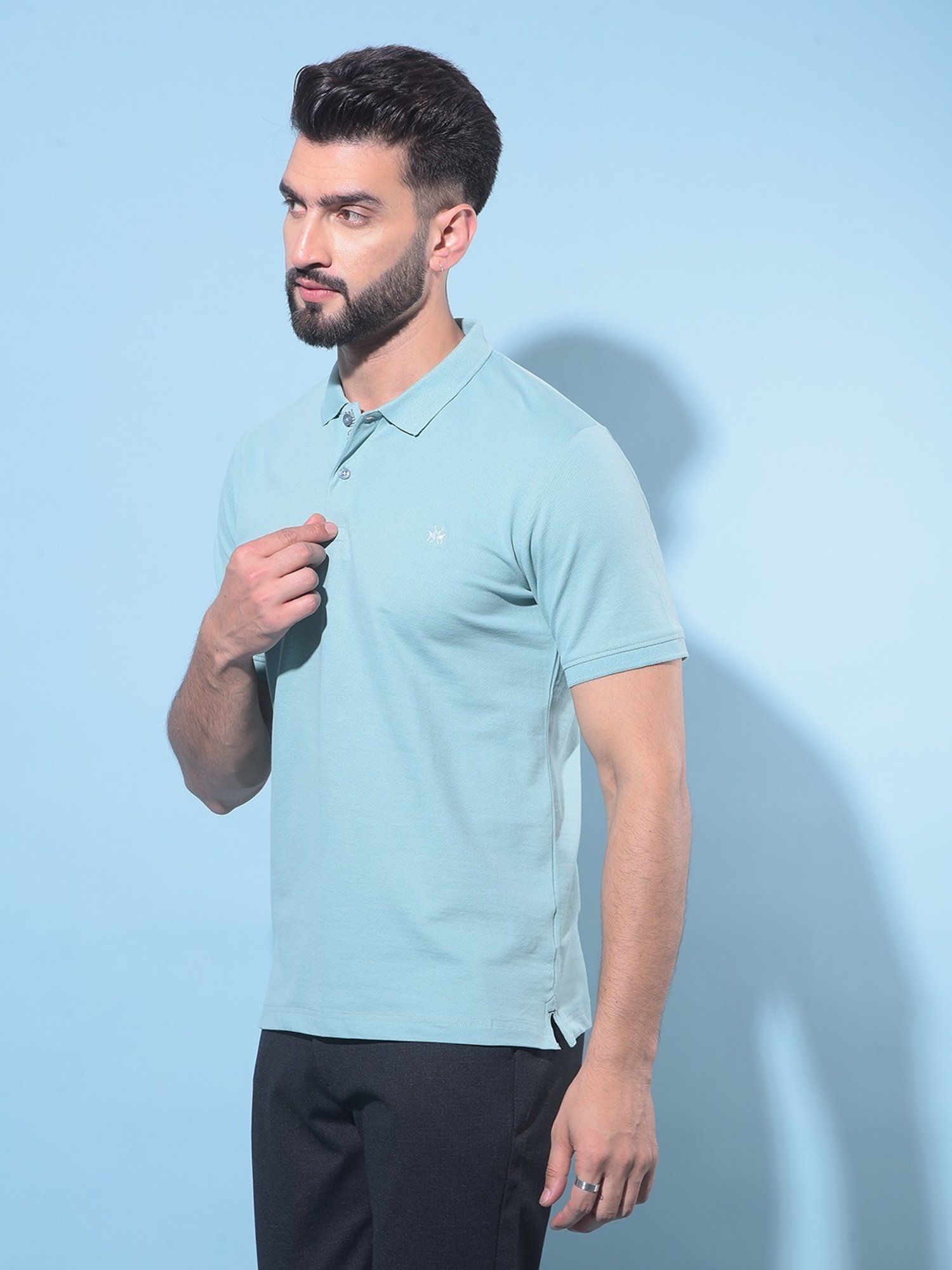 Crimsoune Club Blue Cotton Slim Fit Polo T-Shirt
