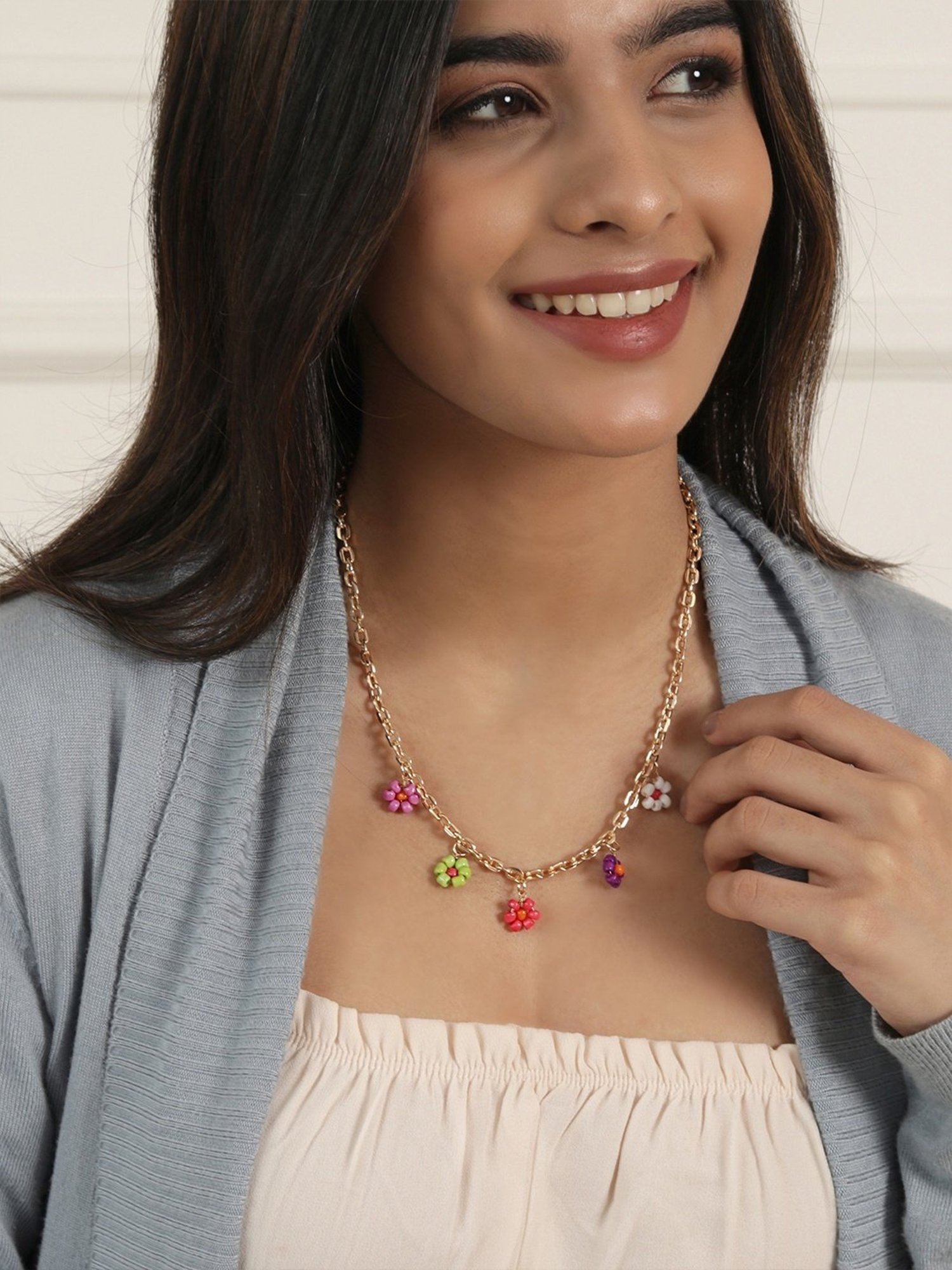 ToniQ Gold-Plated White Baroque Choker Necklace for Women