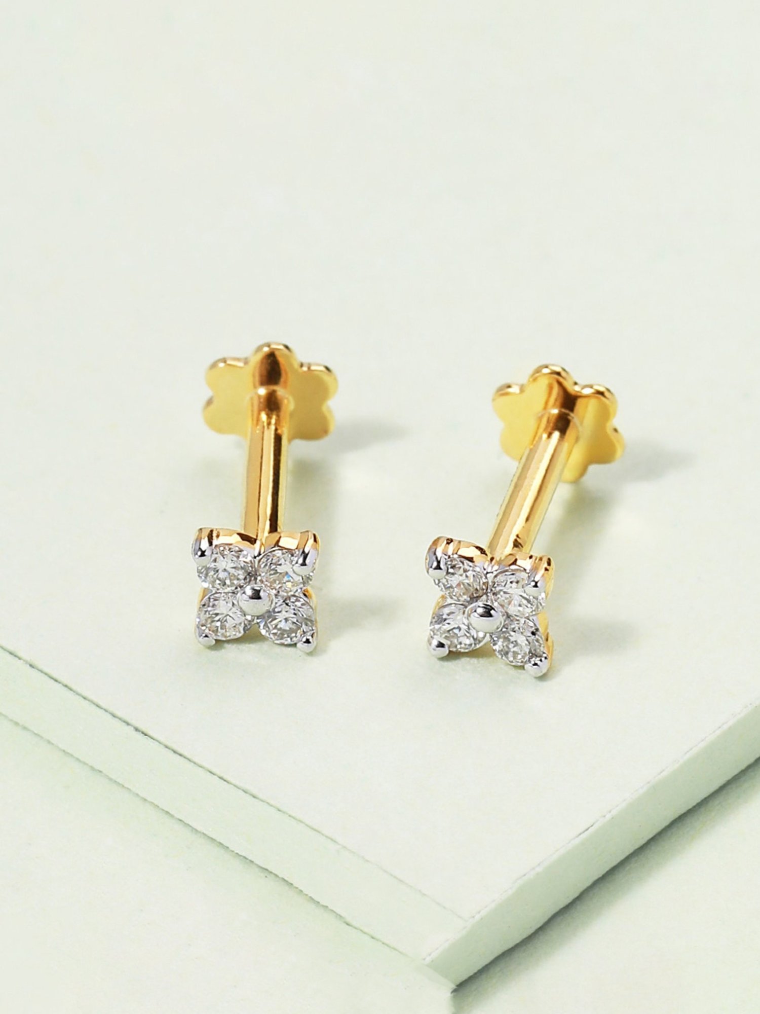 Candere by Kalyan Jewellers Peacock Collection 18k Yellow Gold Diamond Stud Earrings for Women