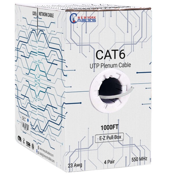 CAT6 Plenum (CMP) Cable, 1000FT | Fluke Tested | 23AWG, 550MHz Network Cable Unshielded Twisted Pair (UTP) Blue