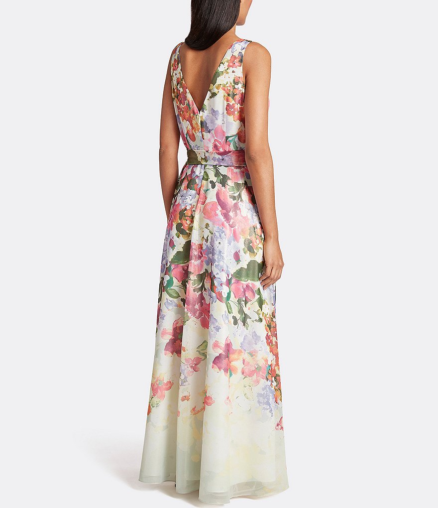 Tahari ASL Floral Foiled Chiffon Sleeveless Dress