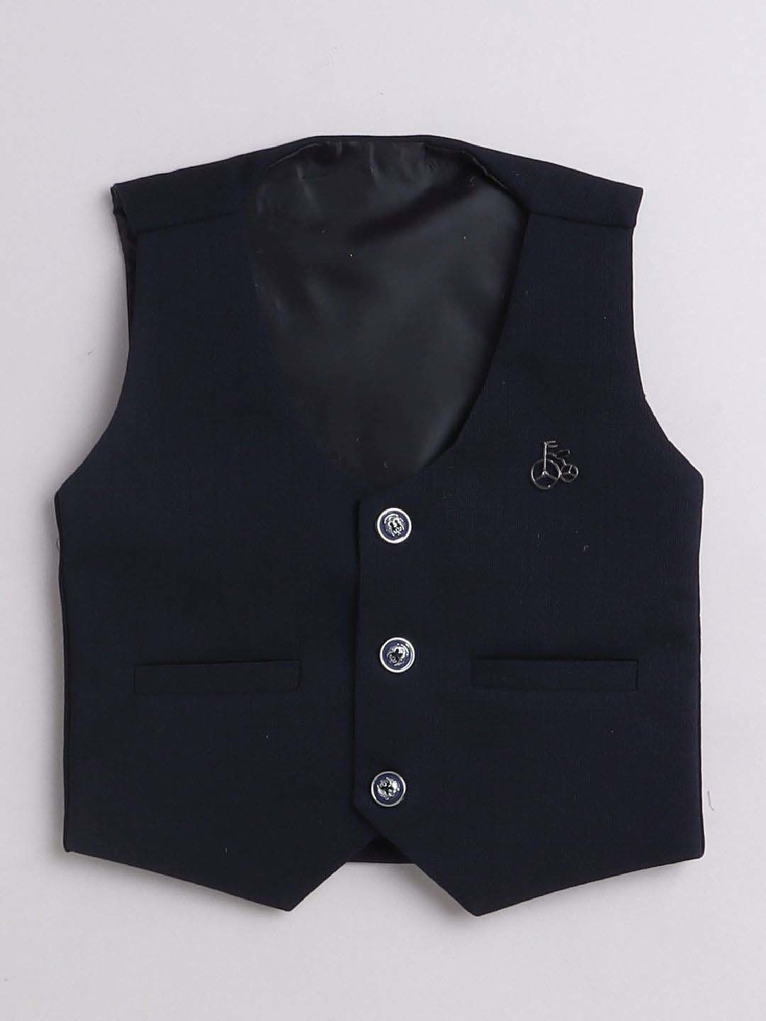 Fourfolds Boys Navy Blue Solid Full Sleeves Clothing Set