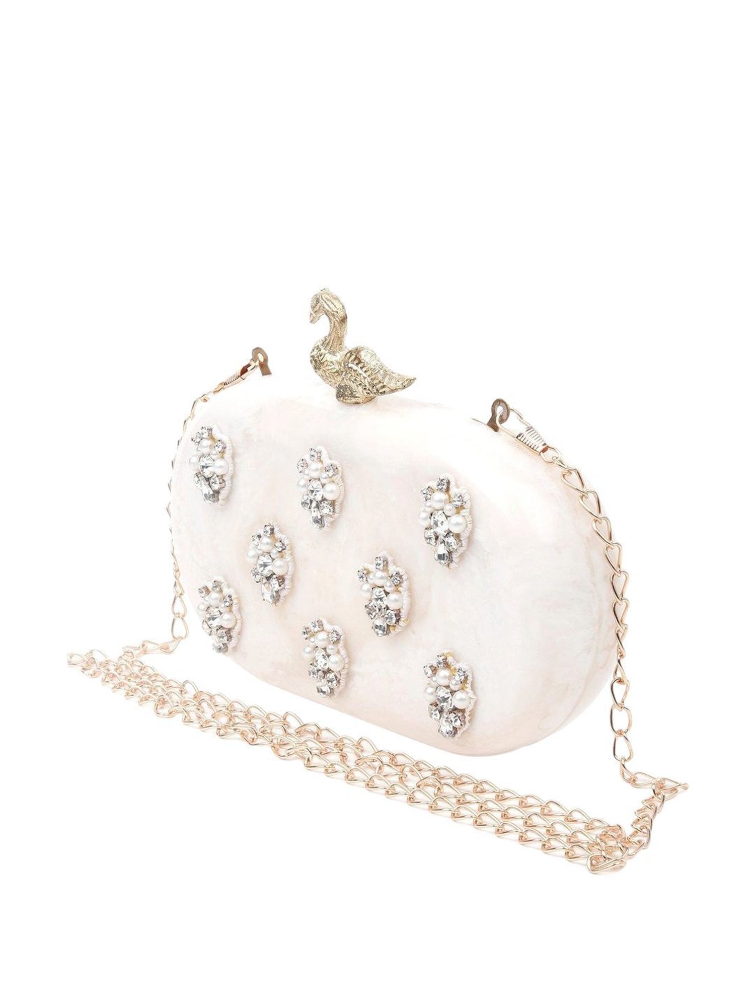 Odette White Embellished Sling Handbag