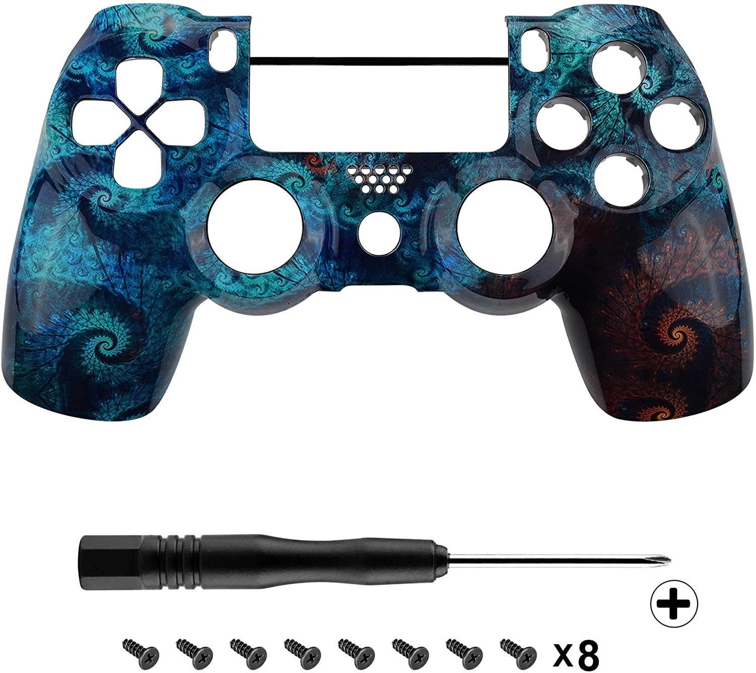 eXtremeRate Spiral Patterned Front Housing Shell Case, Glossy Faceplate Cover Replacement Kit for Playstation 4 PS4 Slim PS4 Pro CUH-ZCT2 JDM-040 JDM-050 JDM-055 Controller - Controller NOT Included