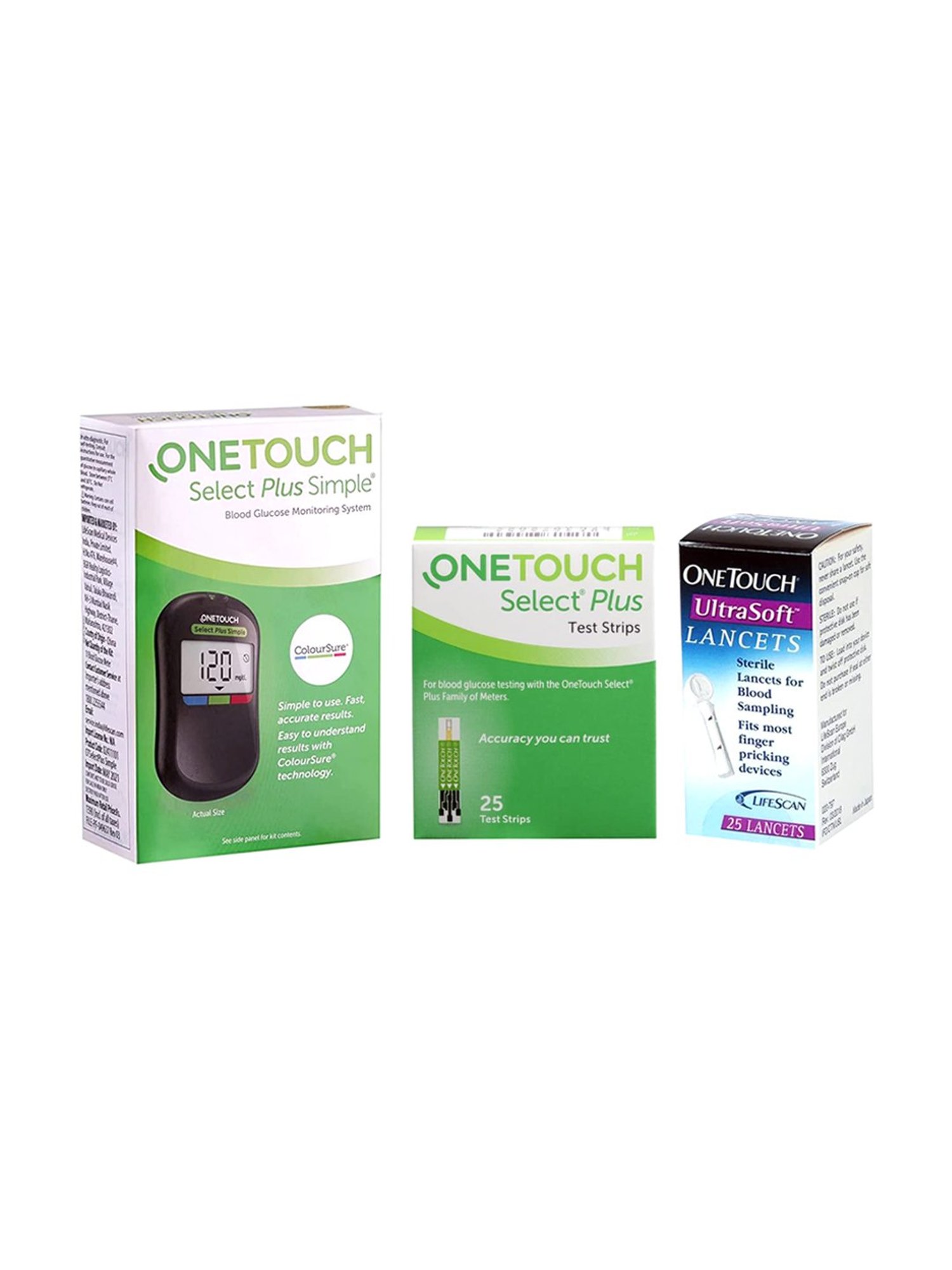 OneTouch Select Plus Simple glucometer combo with 25 Test Strips & 35 Ultrasoft Lancets