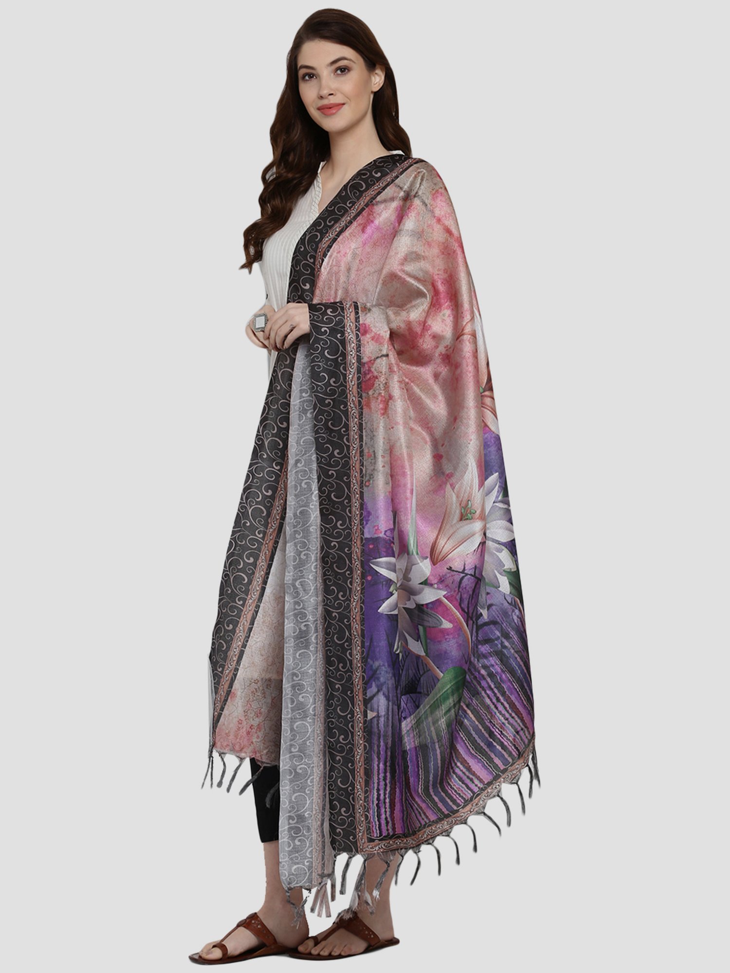 Saree Mall Multicolored Floral Print Dupatta