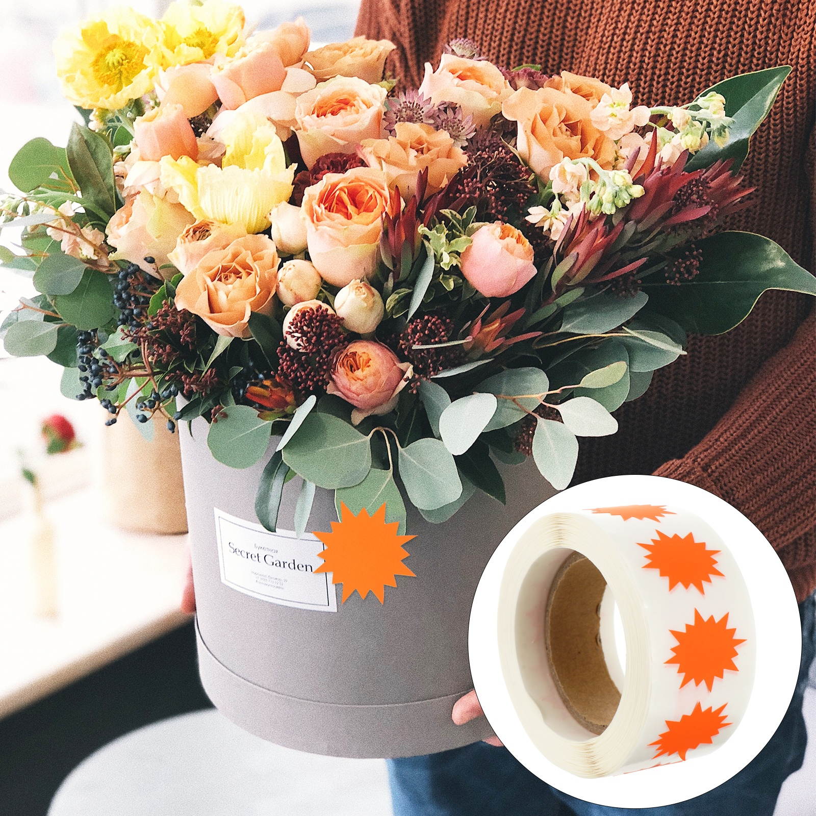 1 Roll/500pcs Decorative Stickers Fluorescent Color Label Explosion Pattern Label