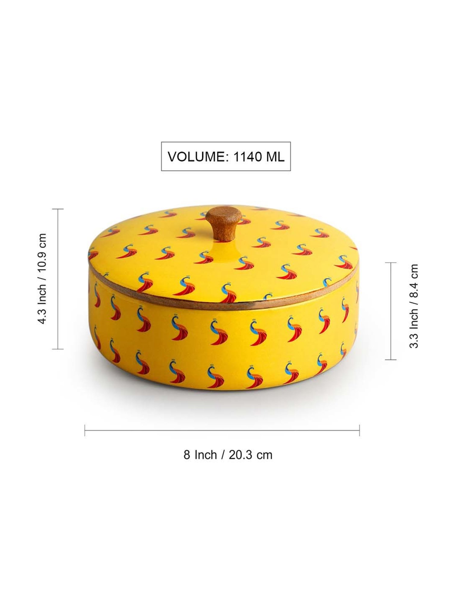 ExclusiveLane Mango Wood Peacocks Hand-Enamelled Casserole Chapati Box With Lid (1.14 L)