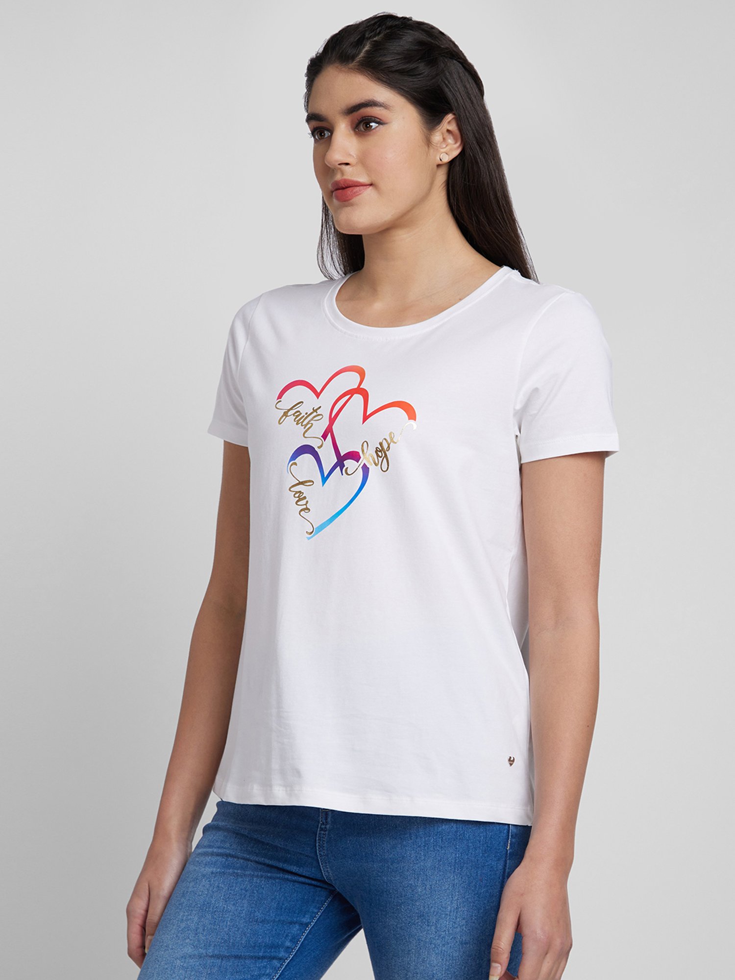 Spykar White Printed T-Shirt