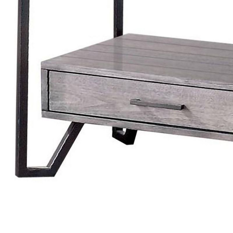 24" Metal End Table with Glass Top and 1 Drawer Gray - Benzara