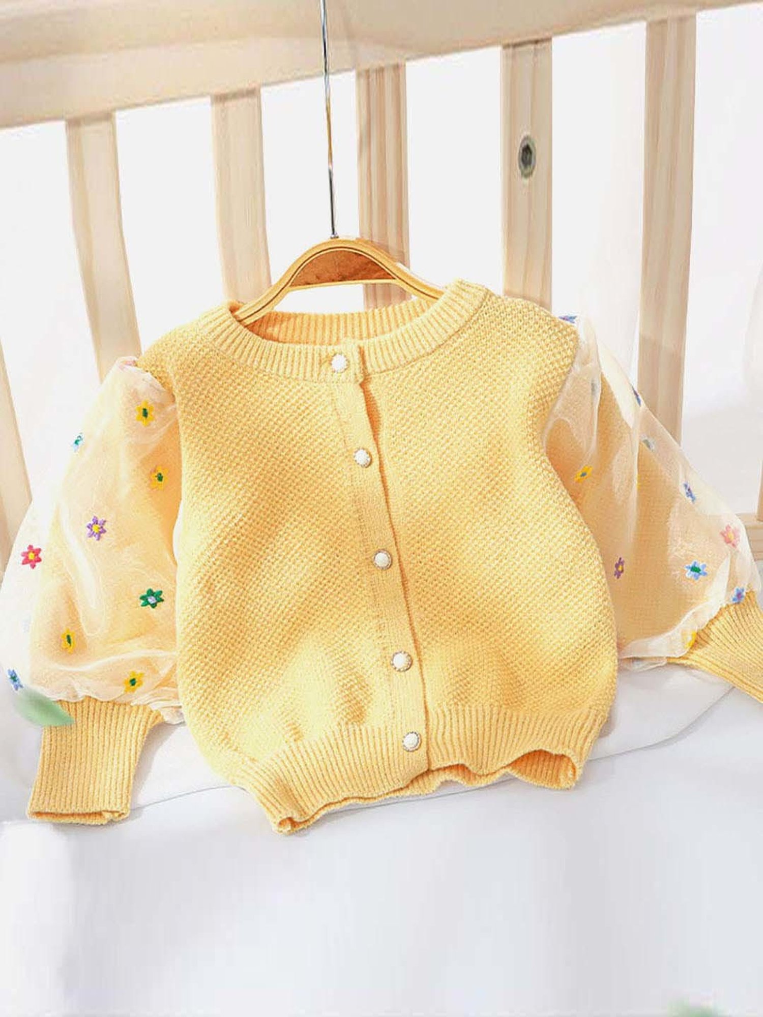 Little Surprise Box Kids Yellow Printed Full Sleeves Cardigan