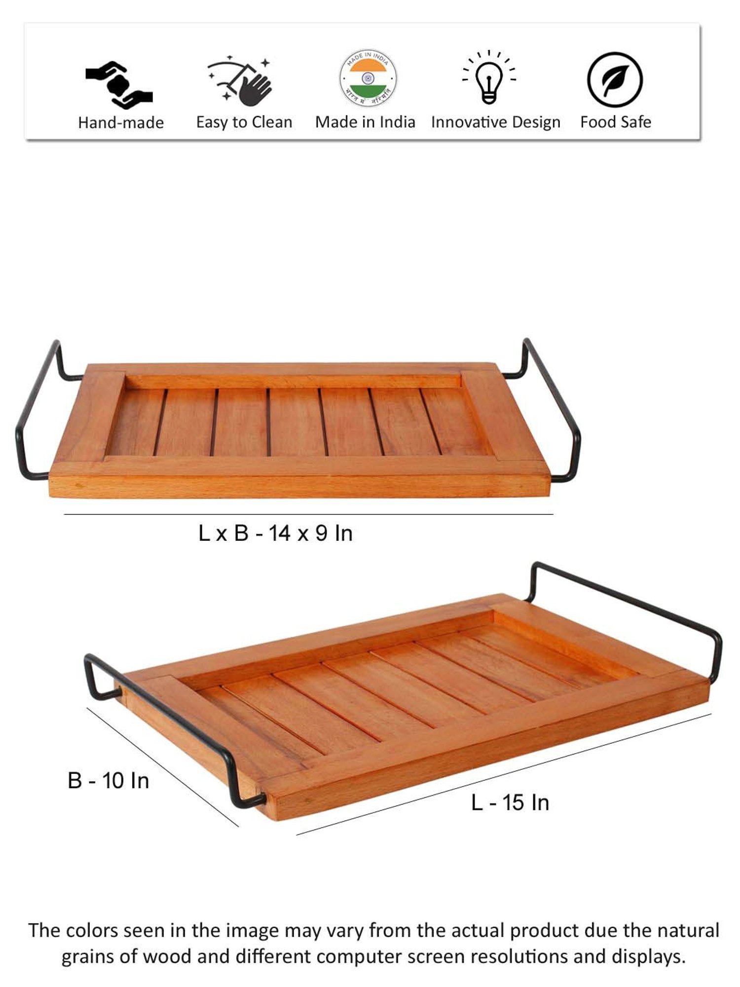 VarEesha Brown Wood Rectangular Tray - Set of 2