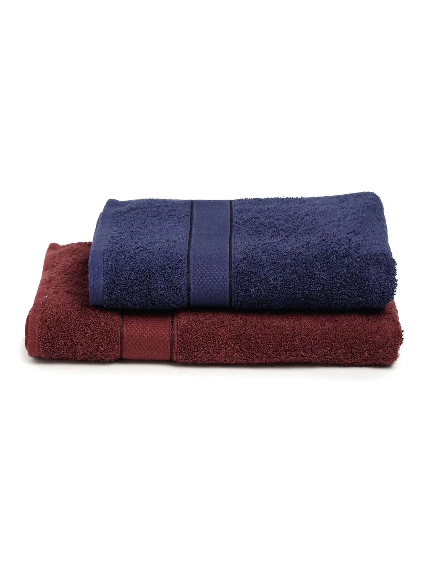 Creeva Wine & Navy 525 GSM Cotton Bath Towel Set of 2
