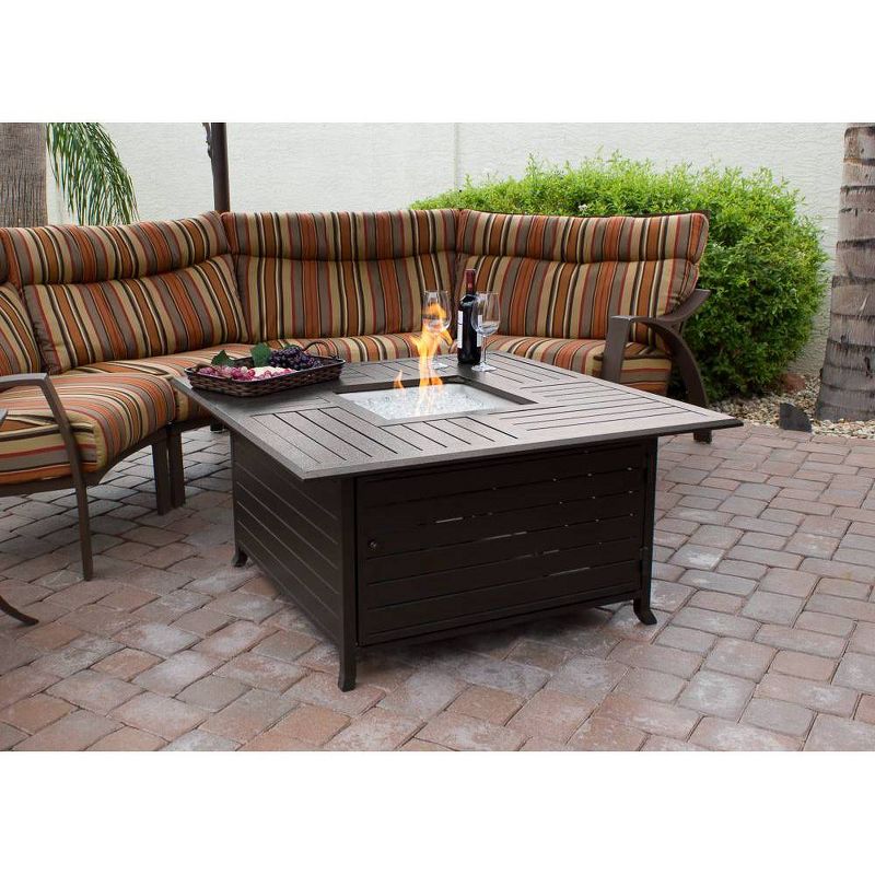 Square Slatted Aluminum Fire Pit - Espresso Brown - AZ Patio Heaters
