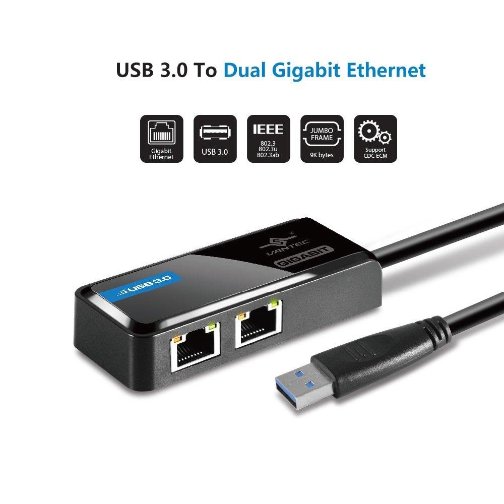 Vantec USB 3.0 to Dual Gigabit Ethernet Network Adapter (CB-U320GNA)