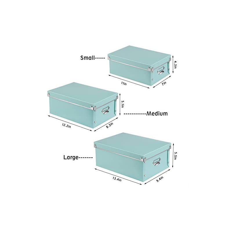 Storage Box, Decorative Storage Bins with Lid,3 in 1 Set,Plastic,with Handles,Press-Stud Fastening,Moisture-proof,Foldable for Space Saving Storage,for Clothes,Cosmetic,Blankets (Green)