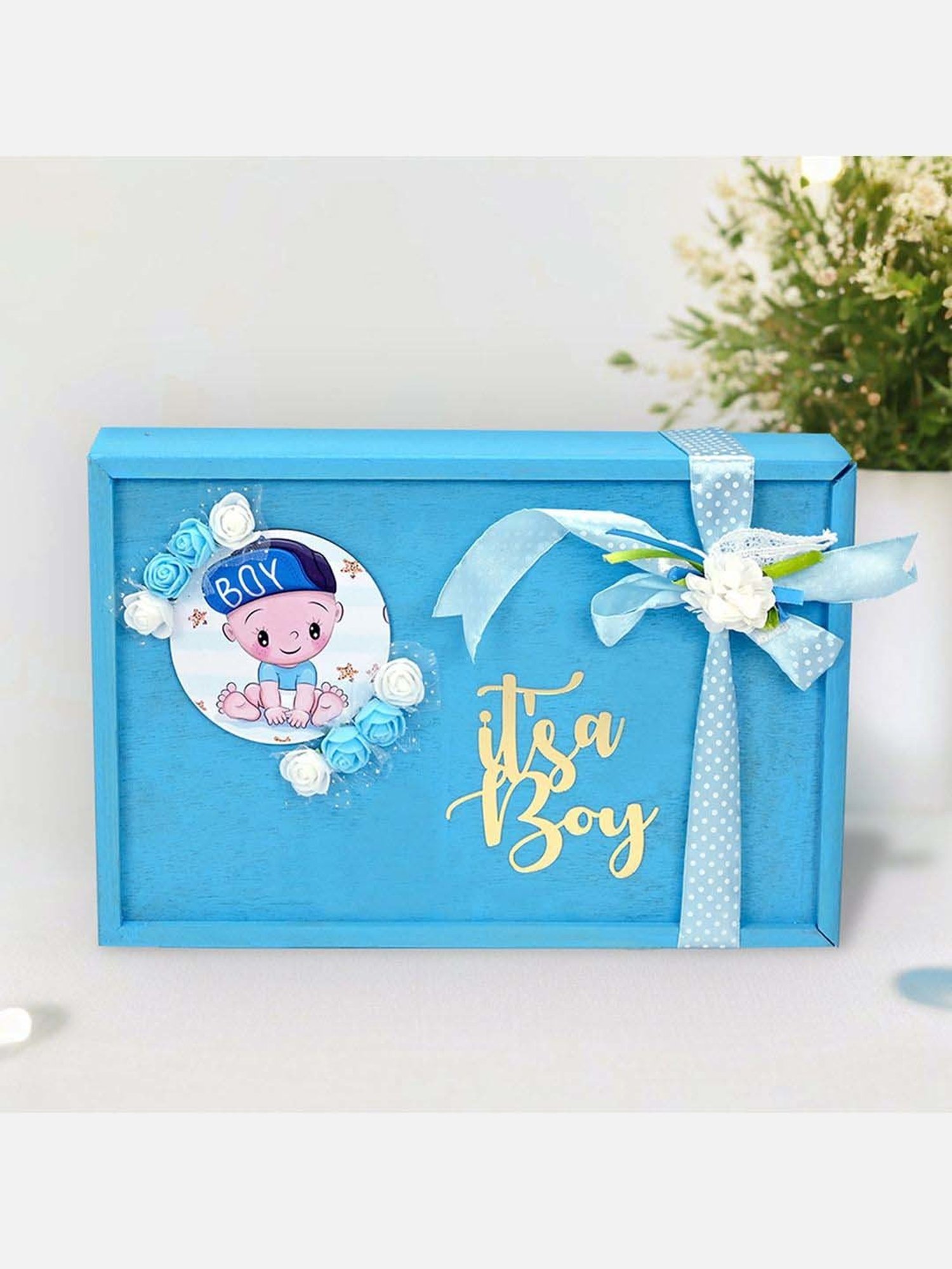 Little Surprise Box Kids Blue & White Cotton Printed Full Sleeves Gift Set