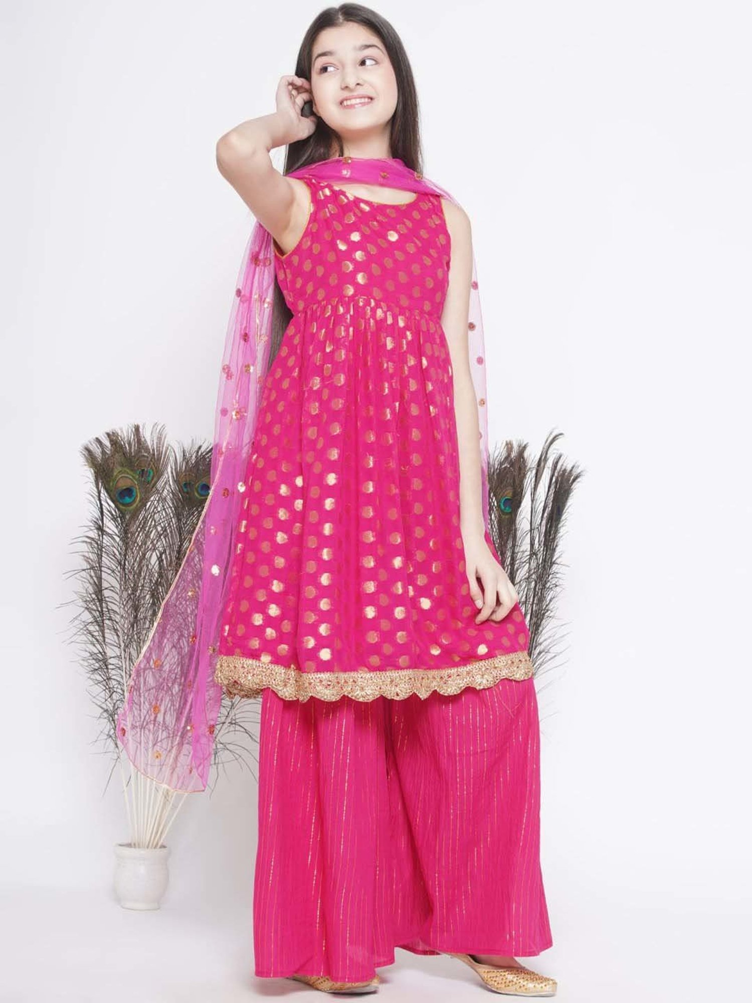 Little Bansi Pink Cotton Embroidered Kurta Set